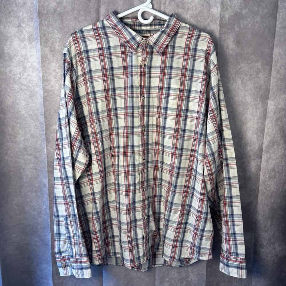 Wrangler Red Blue Plaid Western Casual Button Up Shirt Mens Size XXL